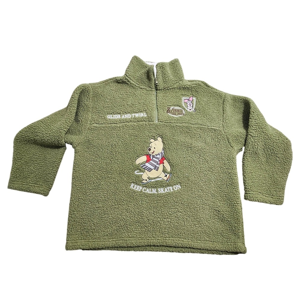 Disney‎ Winnie the Pooh Sherpa Fleece Pullover XXL Green Ice Skating Embroidery